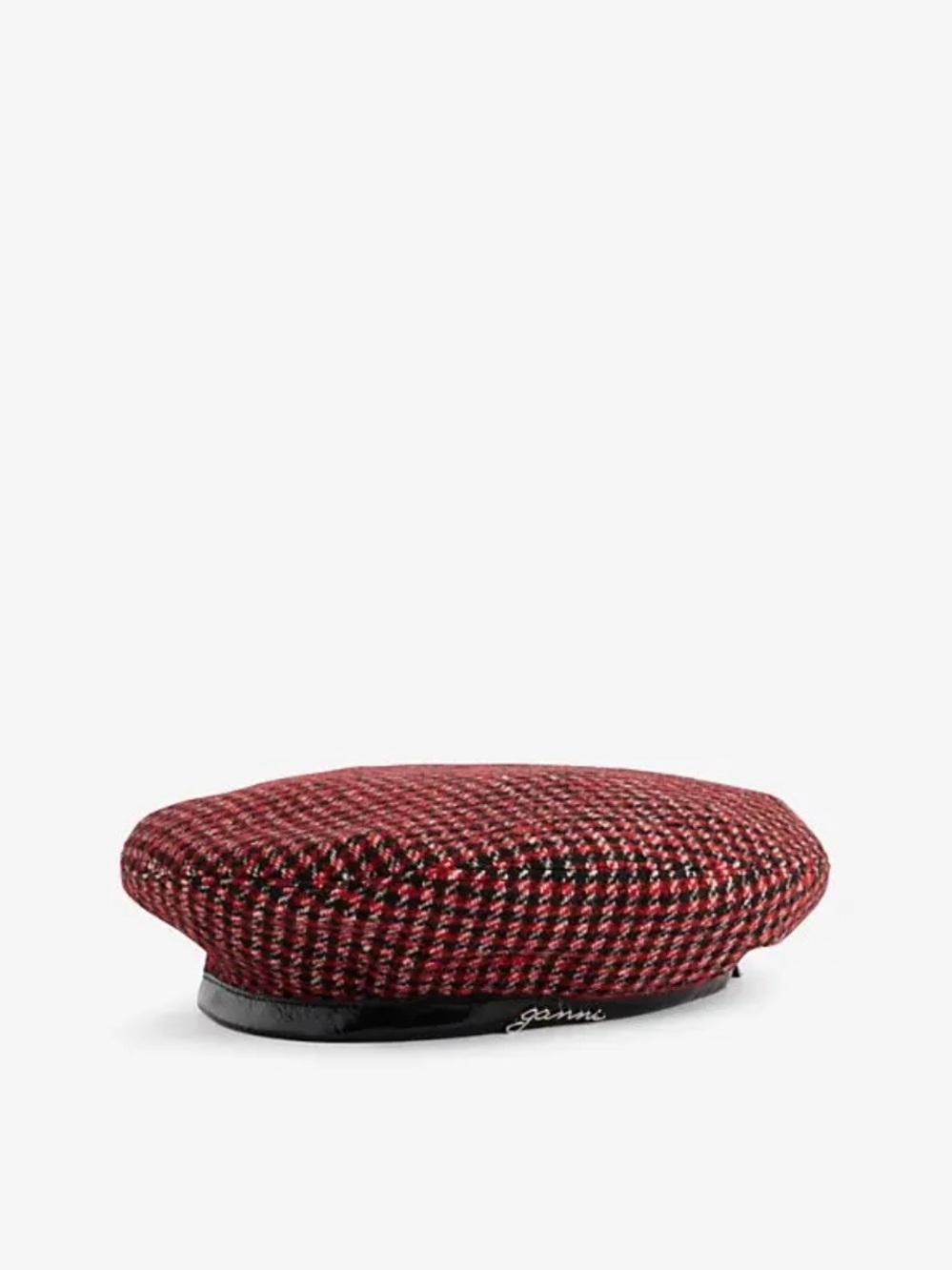 Ganni Red and Black Houndstooth Beret
